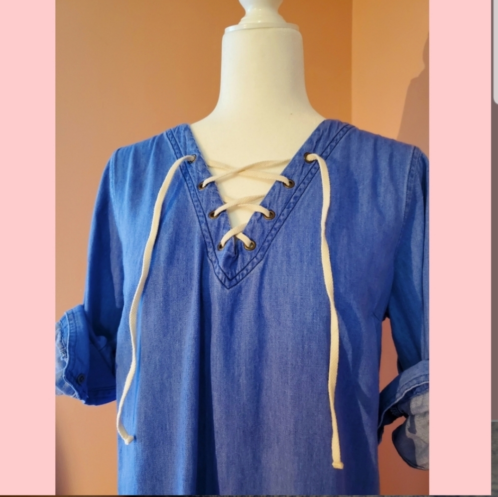 Old Navy medium wash lace up jean dress size L